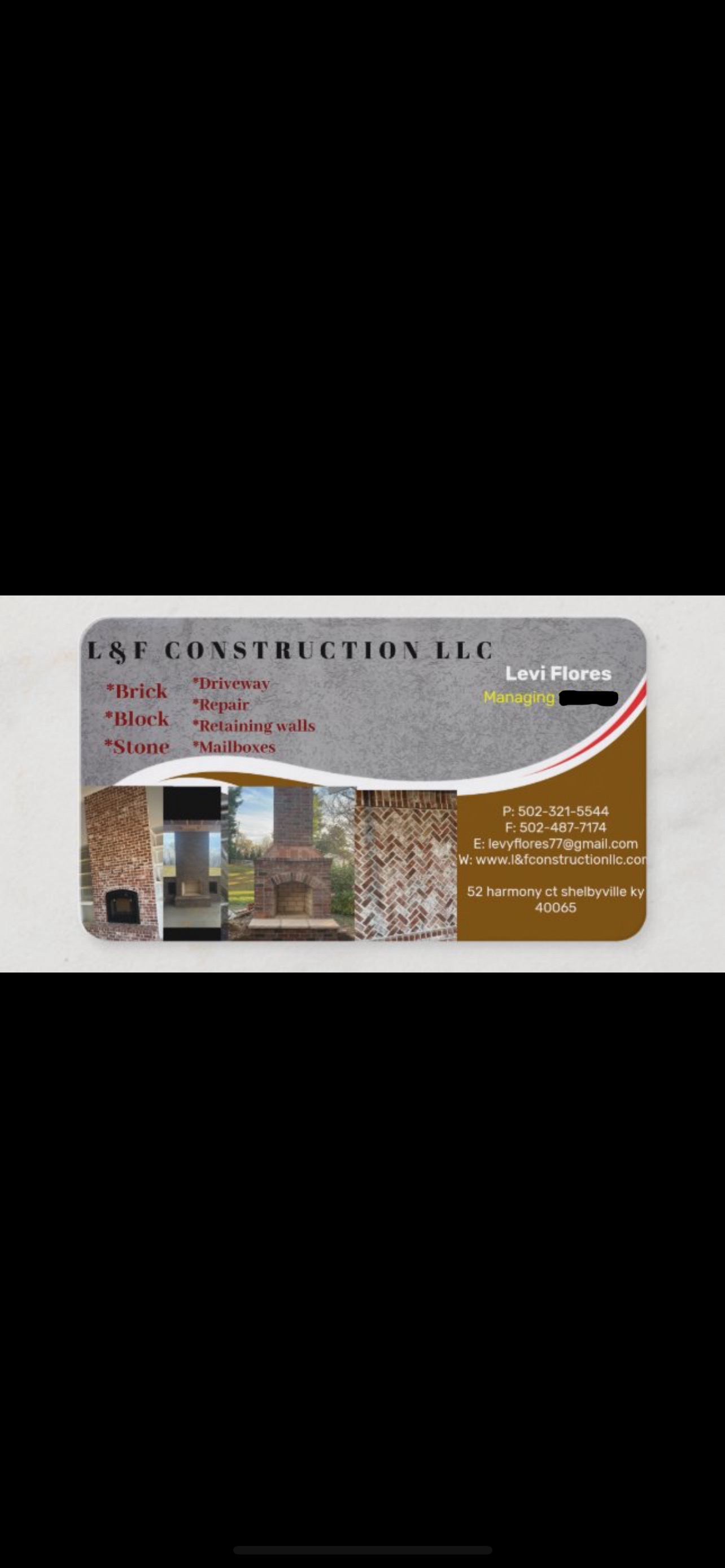 L&F Construction LLC business card